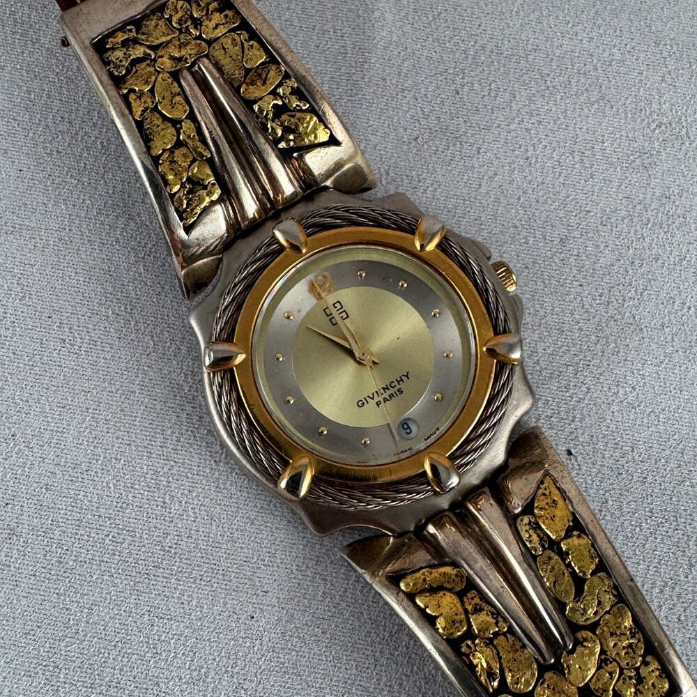 Vintage Givenchy Paris Watch with 23 Karat plus Gold Nugget Bracelet - Picture 17 of 17